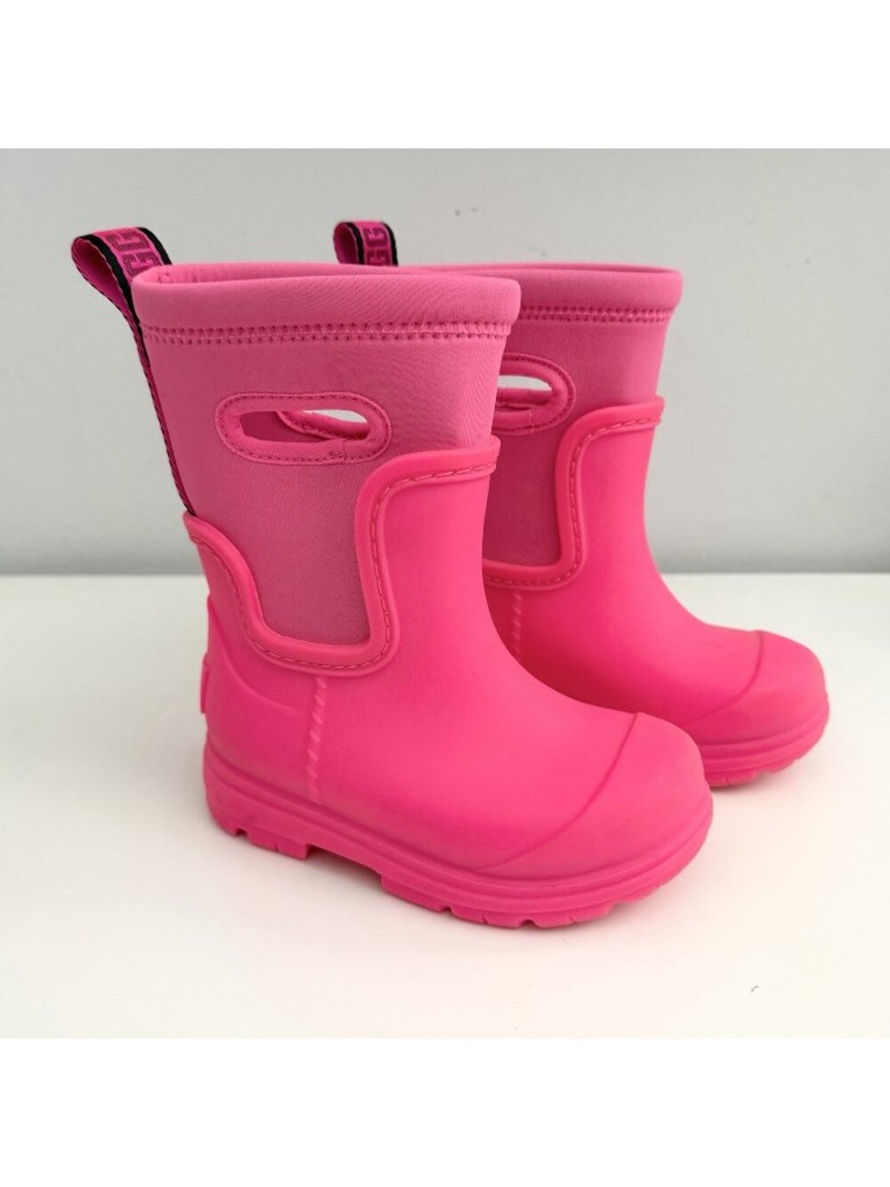 Ugg Hot Taffy Pink Droplet Mid Pull-On Rubber Rain Boots Toddler Sz 8 Waterproof